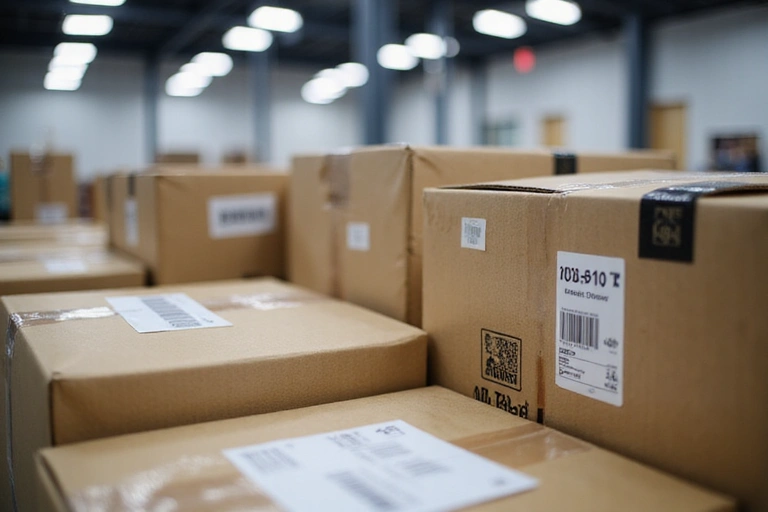 Packages being prepared for shipping, showing various LuxTon products and shipping labels