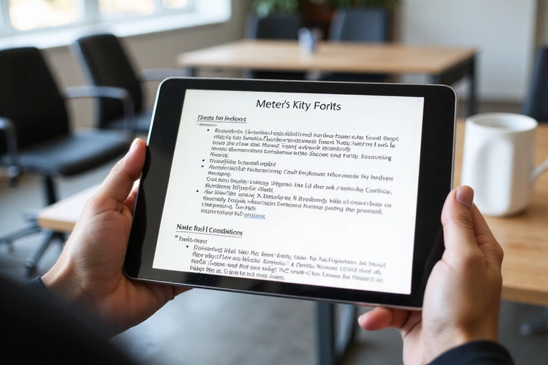 Person reading a legal document on a tablet